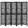vidaXL Room Divider 5 Panels Black Solid Wood Paulownia