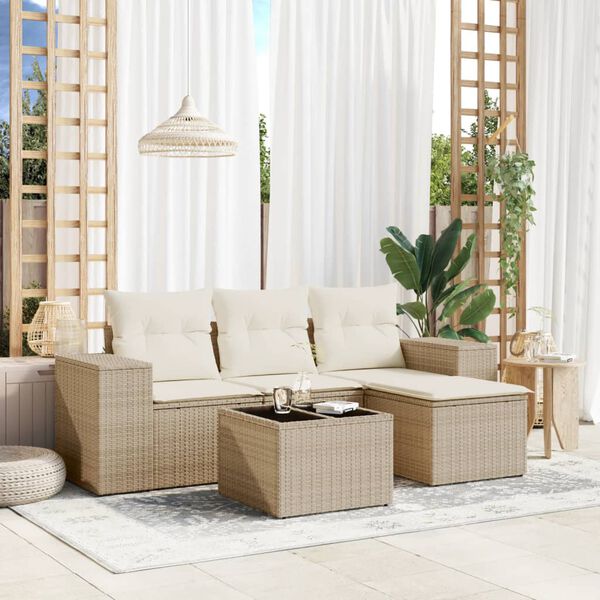 vidaXL Garden Sofa Set Beige PE rattan Medium Modular Garden Sofa Set