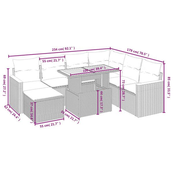 vidaXL Garden Sofa Set Black PE rattan Large Removable Covers