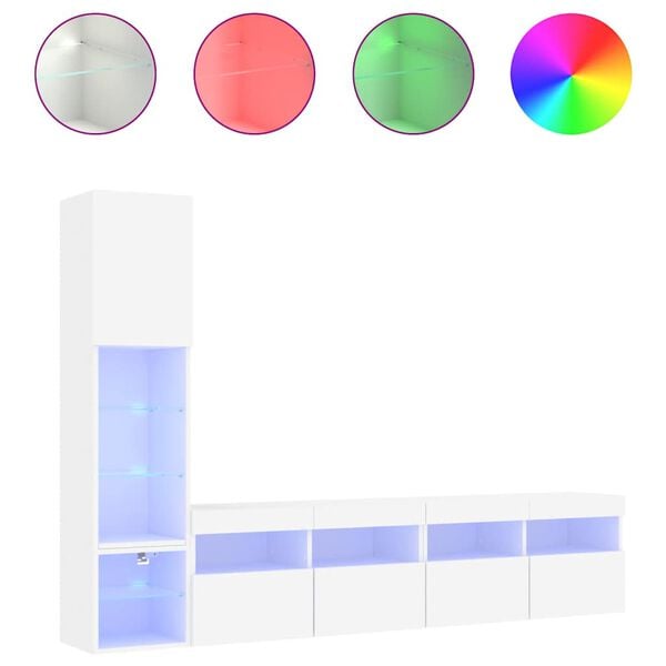 vidaXL 4 Piece TV Wall Units with LED White Engineered Wood