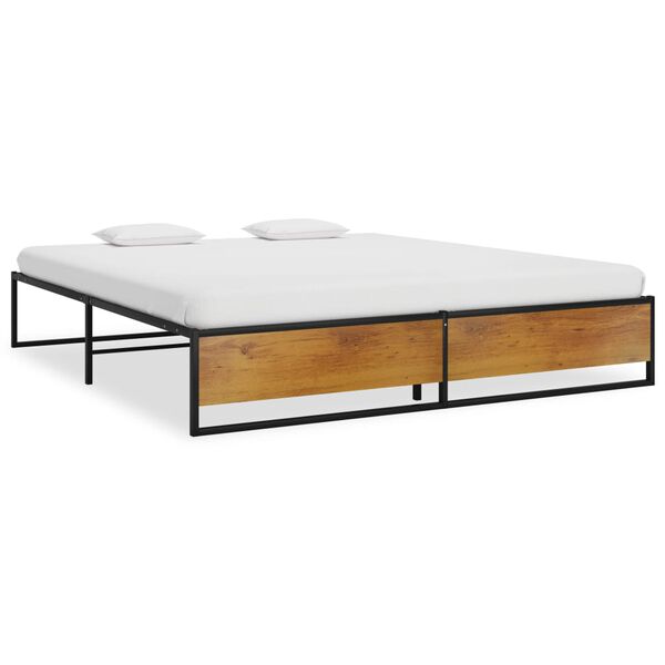 vidaXL Bed Frame Black Powder-coated metal, melamine coated MDF Full
