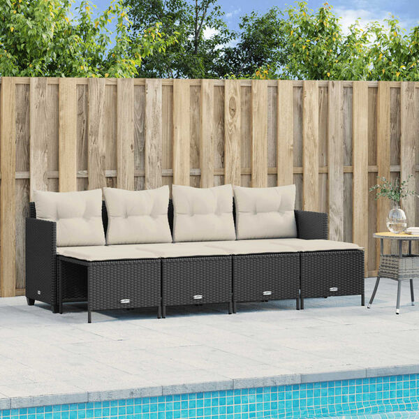 vidaXL Garden Sofa Set Black PE rattan, powder-coated steel, 100% polyester