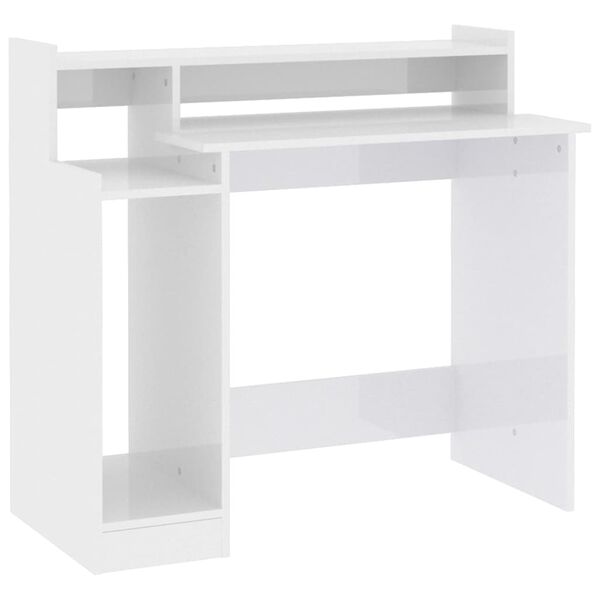 vidaXL Desk High Gloss White Engineered Wood Standard Desk Rectangular