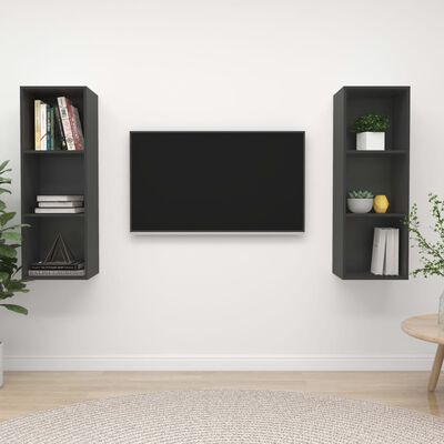 vidaXL Wall-mounted TV Stands 2 Pcs Gray Engineered Wood