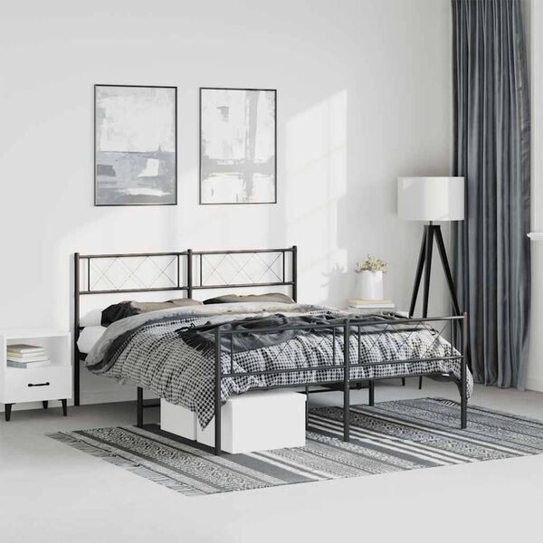 vidaXL Metal Bed Frame Black Powder-Coated Steel Double Bed