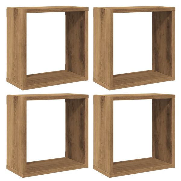 vidaXL Wall Cube Shelf Set of 4 Artisan oak Engineered wood Medium