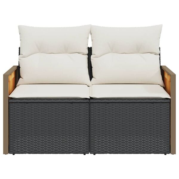 vidaXL Garden Sofa Black PE Rattan 2-Seater Modular Garden Sofa