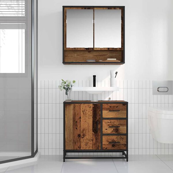 vidaXL Bathroom Cabinet with Drawer Old Wood 25.59 x 12.99 x 23.62 in