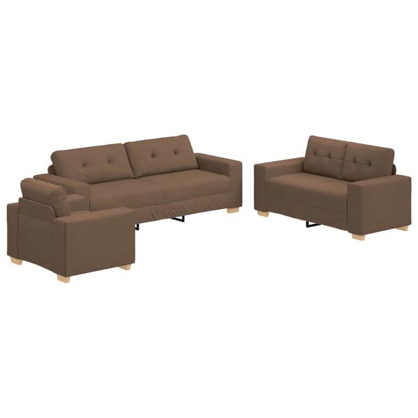 vidaXL Sofa 3 pcs Brown Linen-blend Fabric