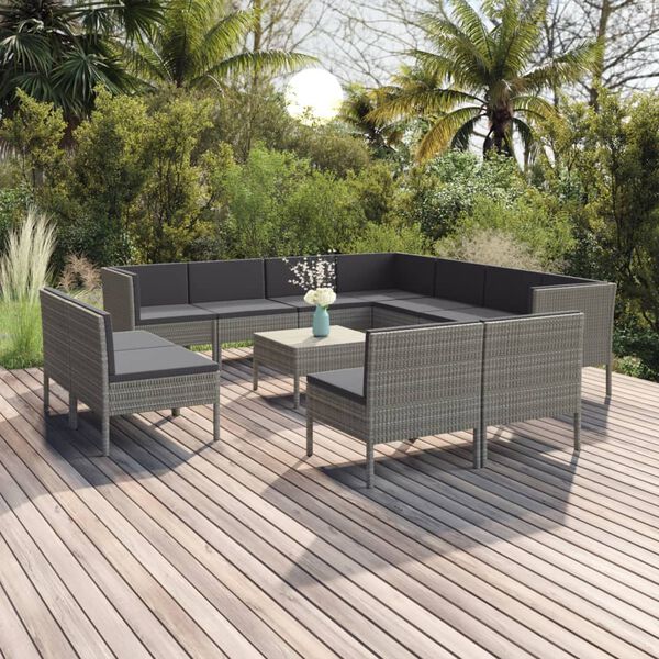 vidaXL Garden Lounge Set Grey PE rattan, powder-coated steel, fabric Large