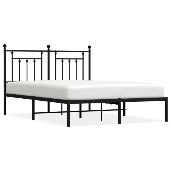 vidaXL Bed Frame Black Steel 55x79 in Bed Frame Rectangular