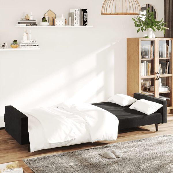 vidaXL Sofa Bed Black Velvet (100% polyester), wood, plastic Medium