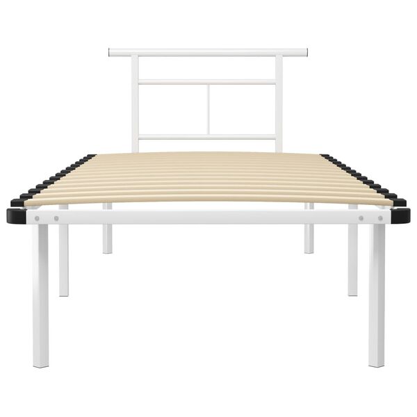 vidaXL Bed Frame White Powder-coated metal, Plywood Twin Durable