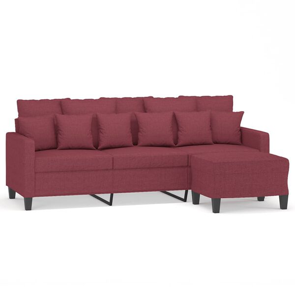 vidaXL 3-Seater Sofa with Footstool Wine Red 70.9" Fabric