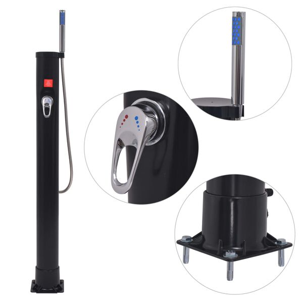 vidaXL Solar Shower Black PVC Medium Adjustable Armrests