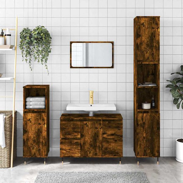vidaXL Bathroom Cabinet Smoked Oak Engineered Wood 31.5 x 13.0 x 23.6 in