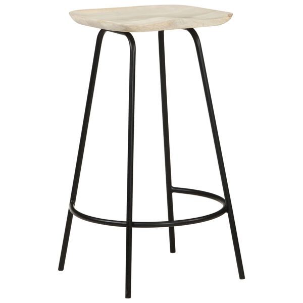 vidaXL Bar Stool Set of 4 Bleached wood, Black Solid mango wood, Iron