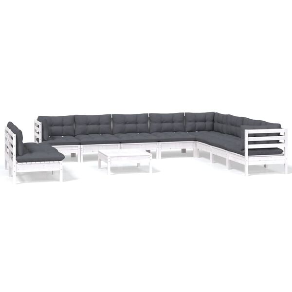 vidaXL Garden Lounge Set White Anthracite Solid Pinewood, 100% Polyester