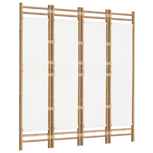 vidaXL Folding 4-Panel Room Divider 63" Bamboo and Canvas