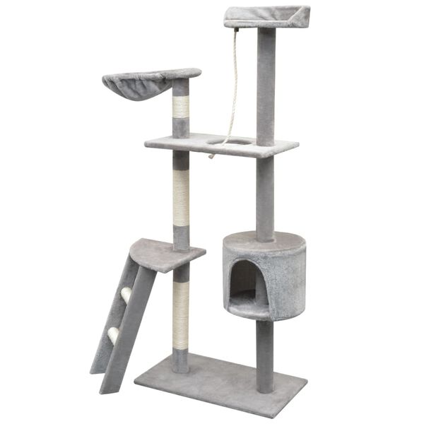 vidaXL Cat Tree Grey Wooden frame Large Cat Tree Rectangular Modern