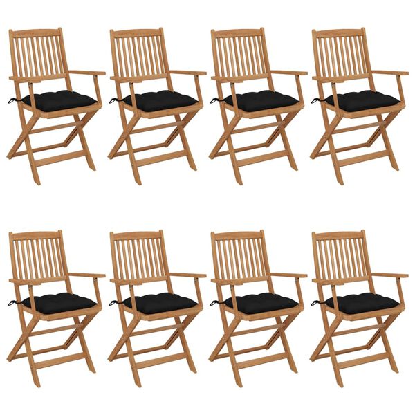 vidaXL Folding Patio Chairs 8 pcs with Cushions Solid Acacia Wood (2x313602+2x314882)