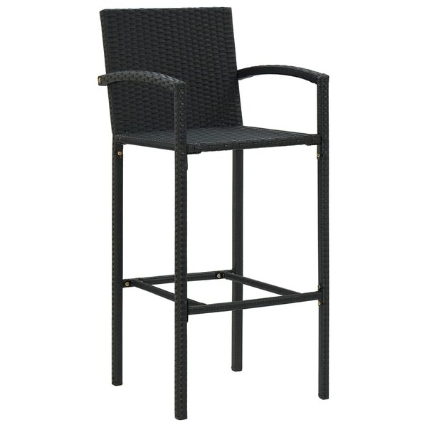 vidaXL Bar Stool Set of 4 Black Poly Rattan Standard Footrest