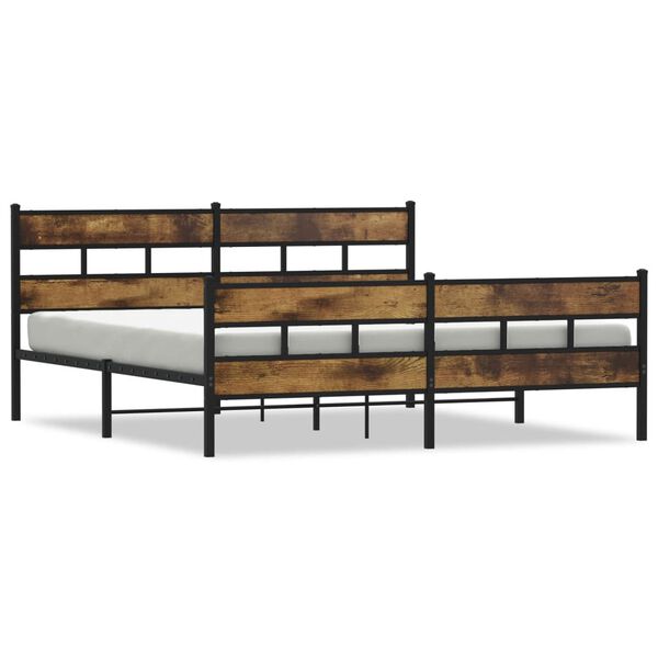vidaXL Bed Frame Smoked Oak Steel, Engineered Wood Super King Bed Frame