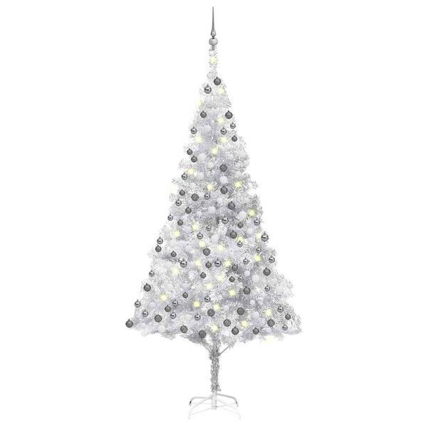 vidaXL Artificial Pre-lit Christmas Tree with Ball Set Silver 82.7" PET