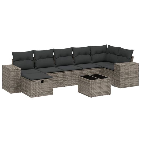 vidaXL Garden Sofa Set Grey Poly Rattan, Powder-Coated Steel Large