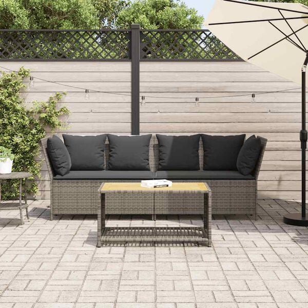 vidaXL Garden Sofa Grey PE rattan, powder-coated steel, polyester