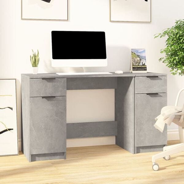 vidaXL Desk Concrete Grey Engineered Wood Medium Desk Rectangular