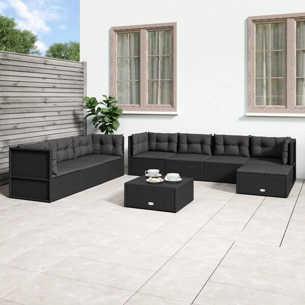 vidaXL Garden Lounge Set Black PE rattan, powder-coated steel Large
