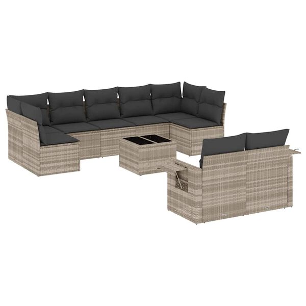 vidaXL Garden Sofa Set Light Grey PE Rattan Large Modular