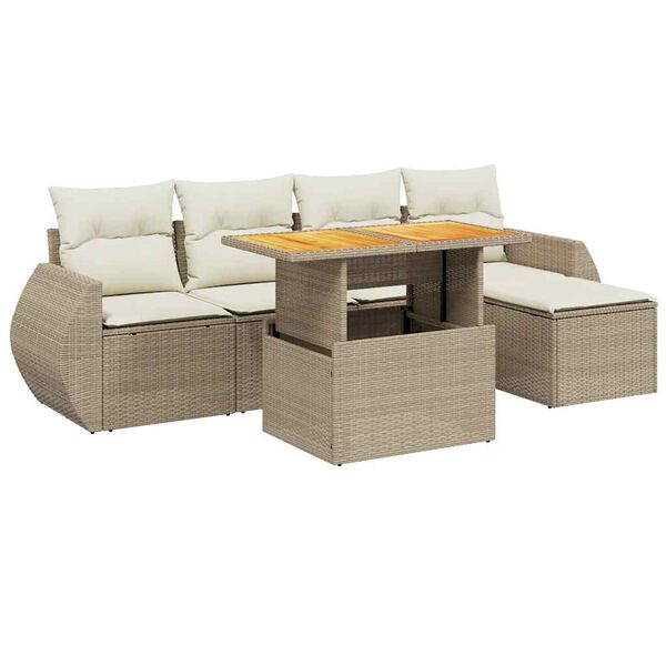 vidaXL Garden Sofa Set Beige PE rattan 6-Piece Set Adjustable Armrests
