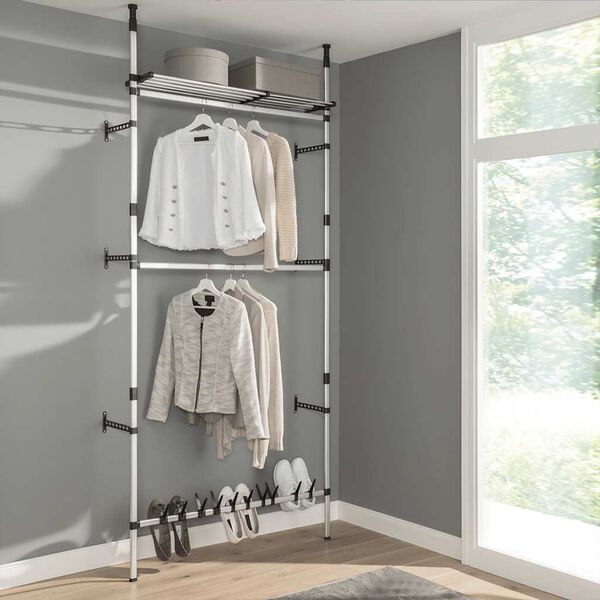 vidaXL Telescoping Wardrobe System Silver and Black Aluminum and Plastic
