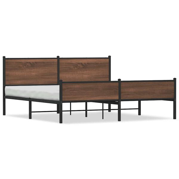 vidaXL Bed Frame Brown Oak Steel, Engineered Wood Full Bed Frame