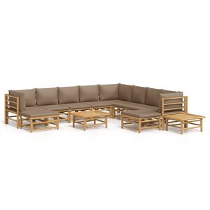 vidaXL Garden Lounge Set Taupe Bamboo, Fabric (100% polyester) Large