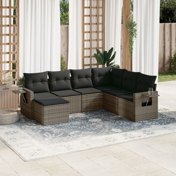 vidaXL Garden Sofa Set Grey PE Rattan, Powder-Coated Steel Large Modular