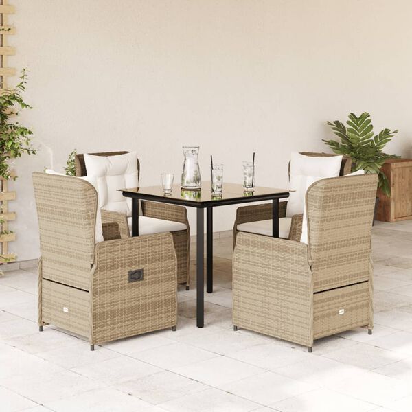 vidaXL 5 Piece Patio Dining Set with Cushions Beige Poly Rattan