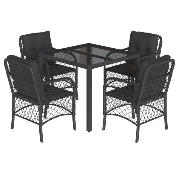 vidaXL Garden Dining Set Black Poly Rattan 5 Piece