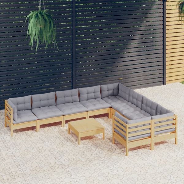 vidaXL Garden Lounge Set Grey, Natural Pine