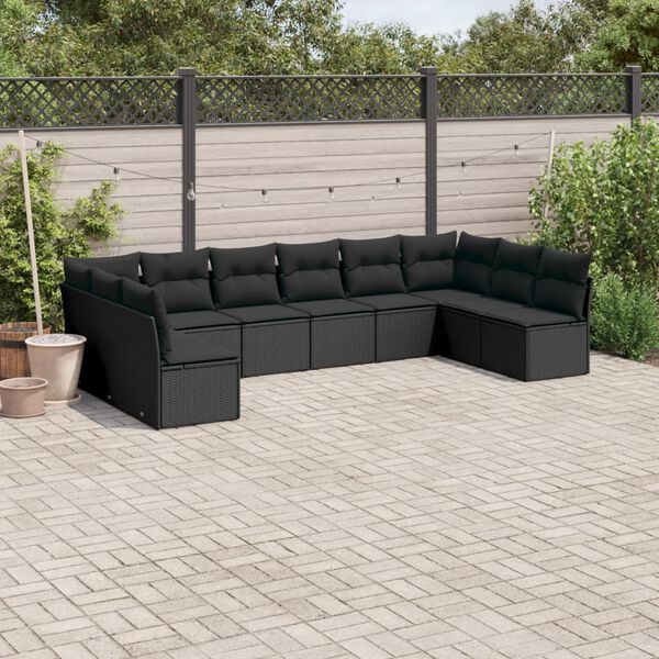vidaXL Garden Sofa Set Black PE rattan, powder-coated steel Large