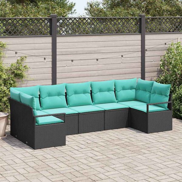 vidaXL Garden Sofa Set 7 pcs Black and Turquoise Poly Rattan