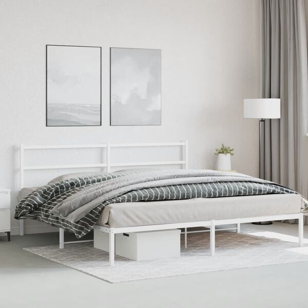 vidaXL Bed Frame White Powder-Coated Steel Full Bed Frame Rectangular