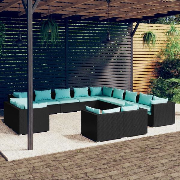 vidaXL Garden Lounge Set Black, Water Blue