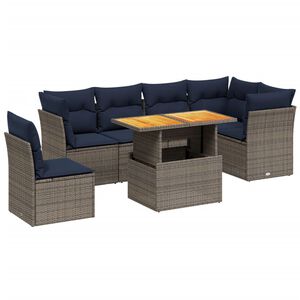 vidaXL 7 Piece Patio Sofa Set with Cushions Gray Poly Rattan