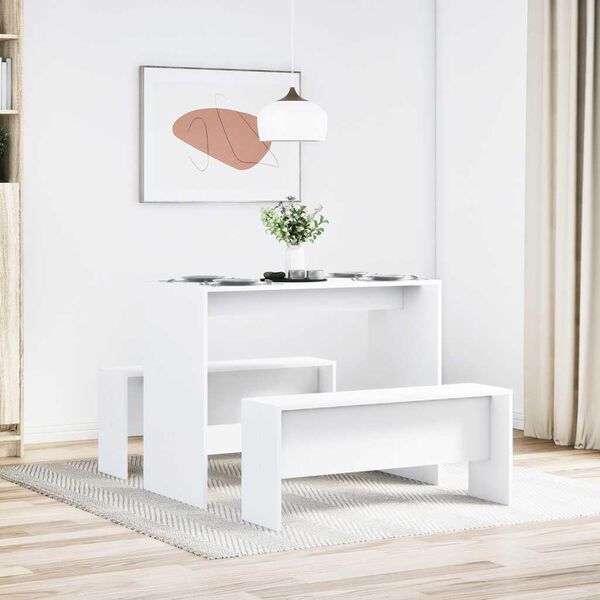 vidaXL Dining Table And Bench Set White Engineered wood Medium