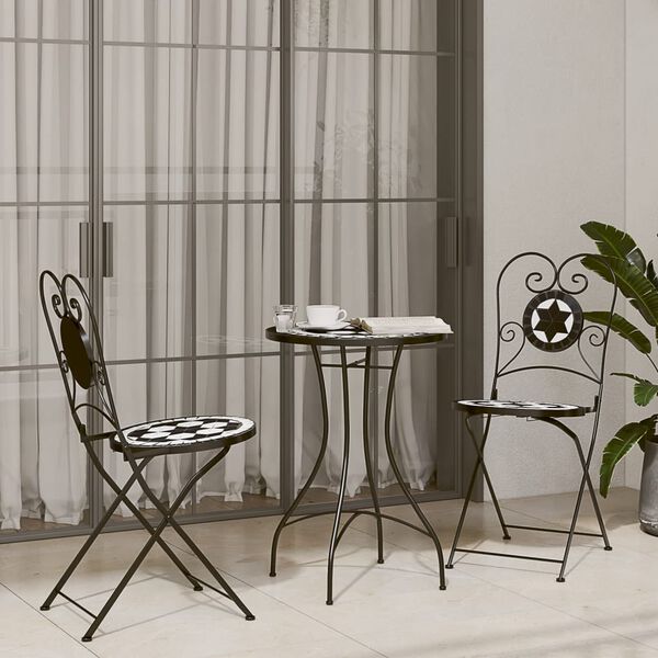 vidaXL Mosaic Bistro Table Black and white Powder-coated iron, ceramic