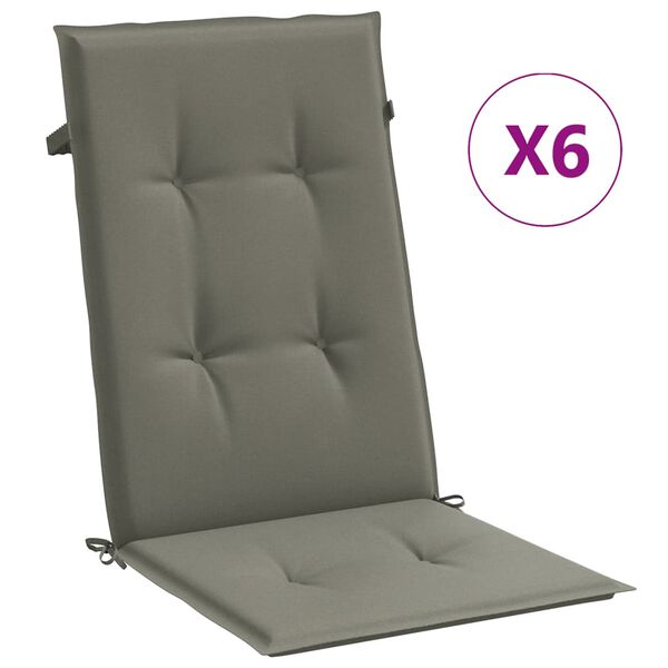vidaXL Highback Chair Cushion Set of 6 Melange dark grey 100% polyester