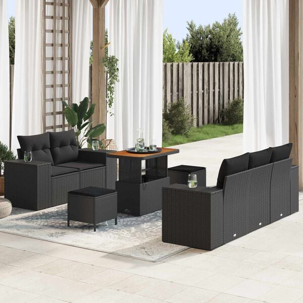 vidaXL Garden Sofa Set with Cushion 8 pcs Black Synthetic: Poly Rattan